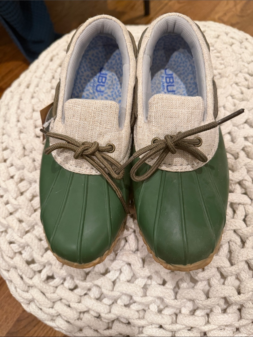 JBU Green and Beige Women's Rain Duck Boots